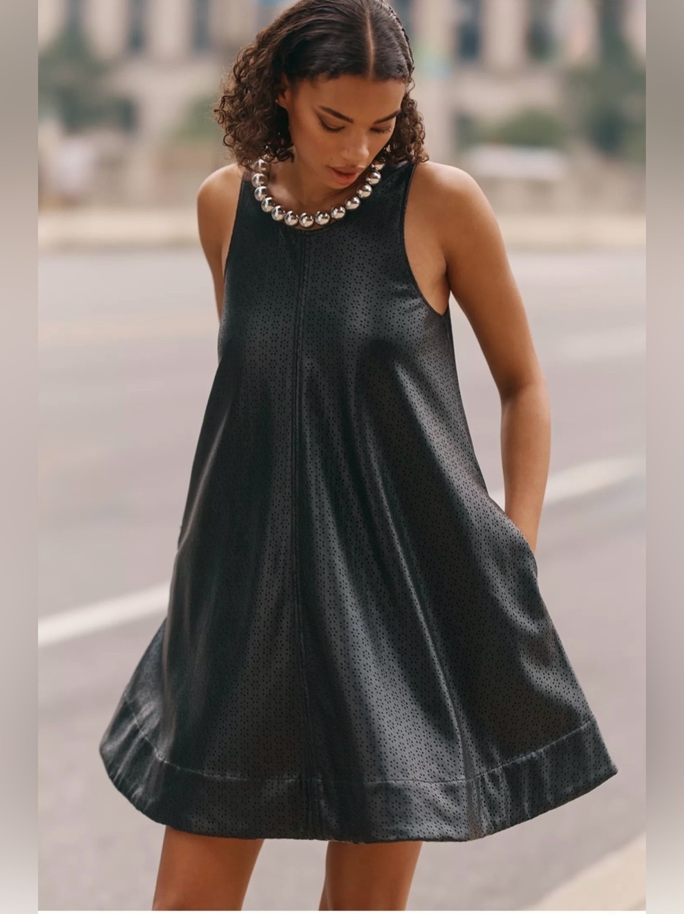 Maeve by Anthropologie Plus The Keiko Faux Leather Cutwork Mini Dress